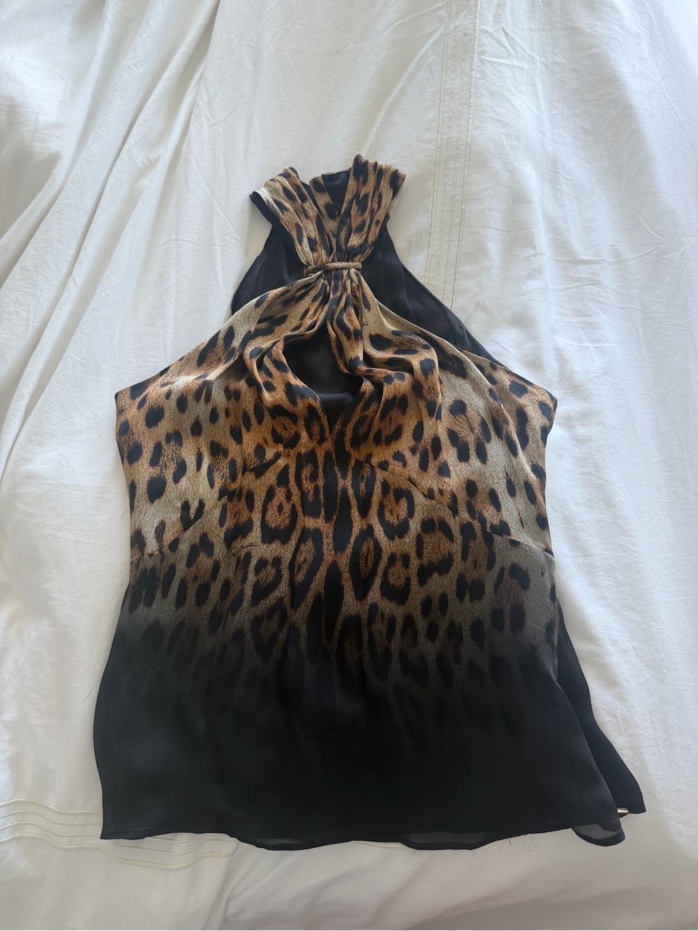 Roberto Cavalli Leopard-Print Halter Camisole in Black and Brown